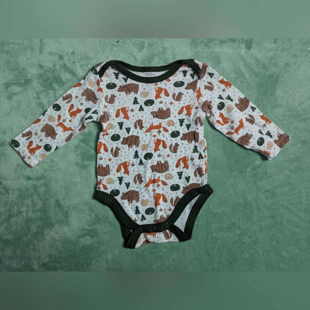 Chick Pea Forest Animal Print Infant Onesie 6-9 Month